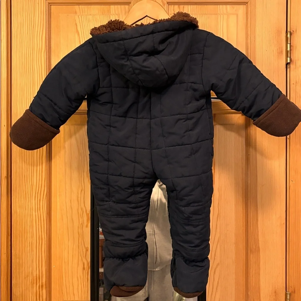 OshKosh B'gosh Navy Quilted Footed One-Piece Snowsuit with Brown Trim